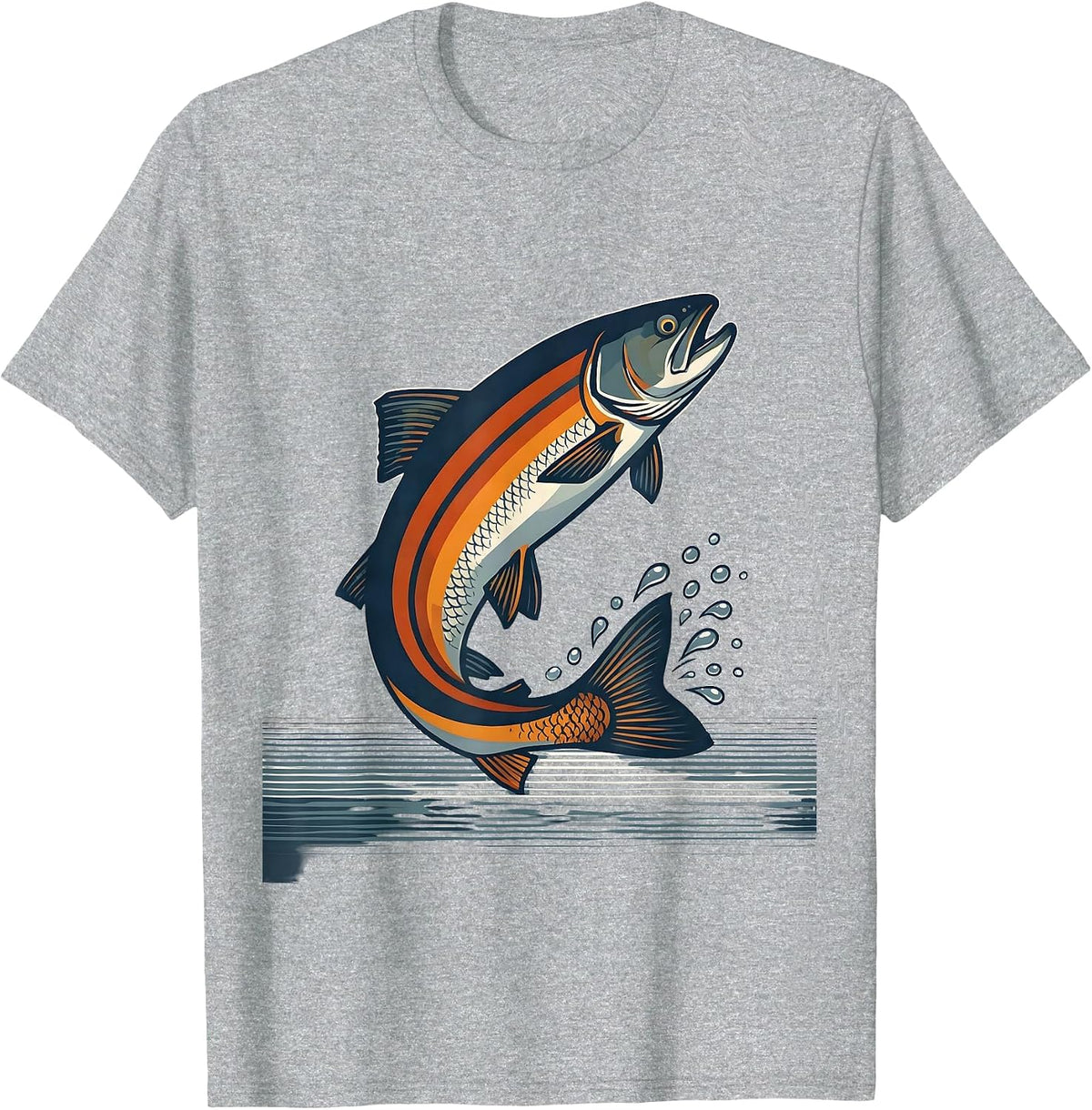Men's Leaping Rainbow Trout Fishing Graphic T-Shirt - Heather Grey
