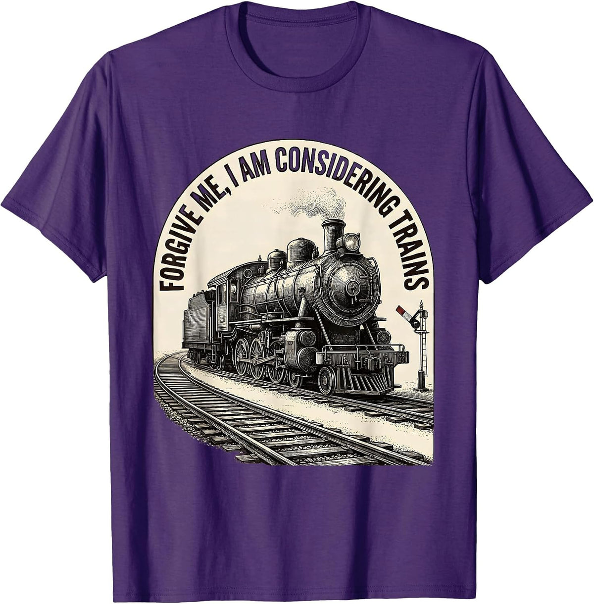 Men's Forgive Me, I Am Considering Trains Vintage Train Enthusiast T-Shirt - Purple