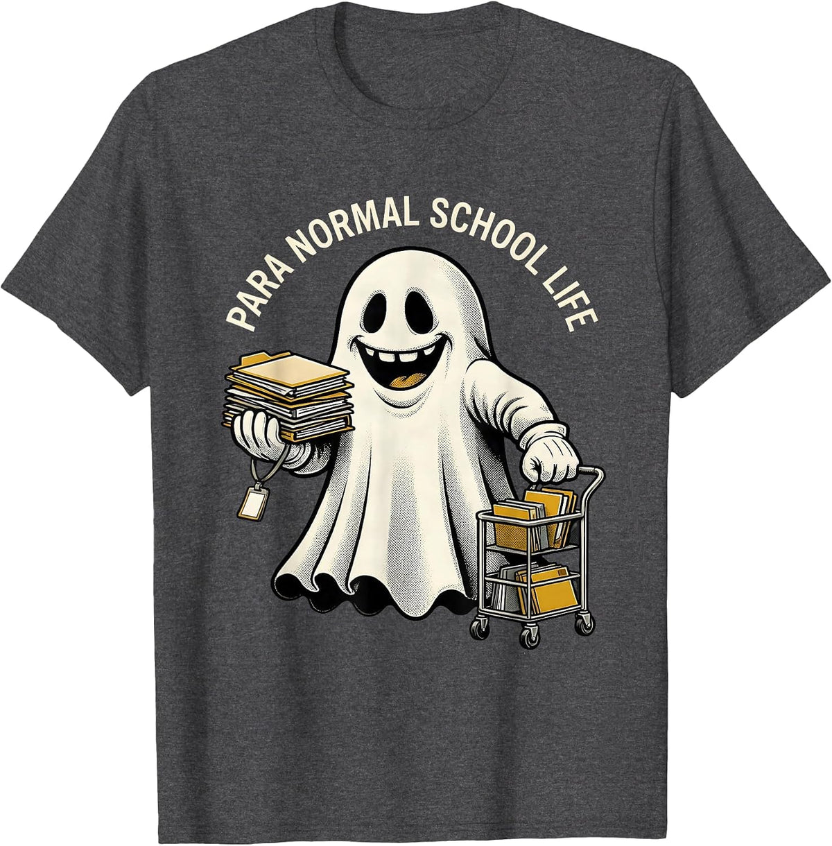 Men's Para Normal School Life Retro Cartoon Ghost Paraeducator T-Shirt - Dark Heather Grey