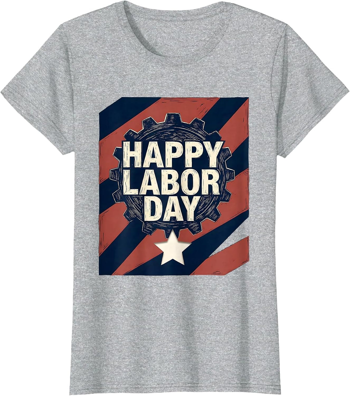Women's Happy Labor Day Patriotic Union Pride Graphic Linocut T-Shirt - Heather Grey