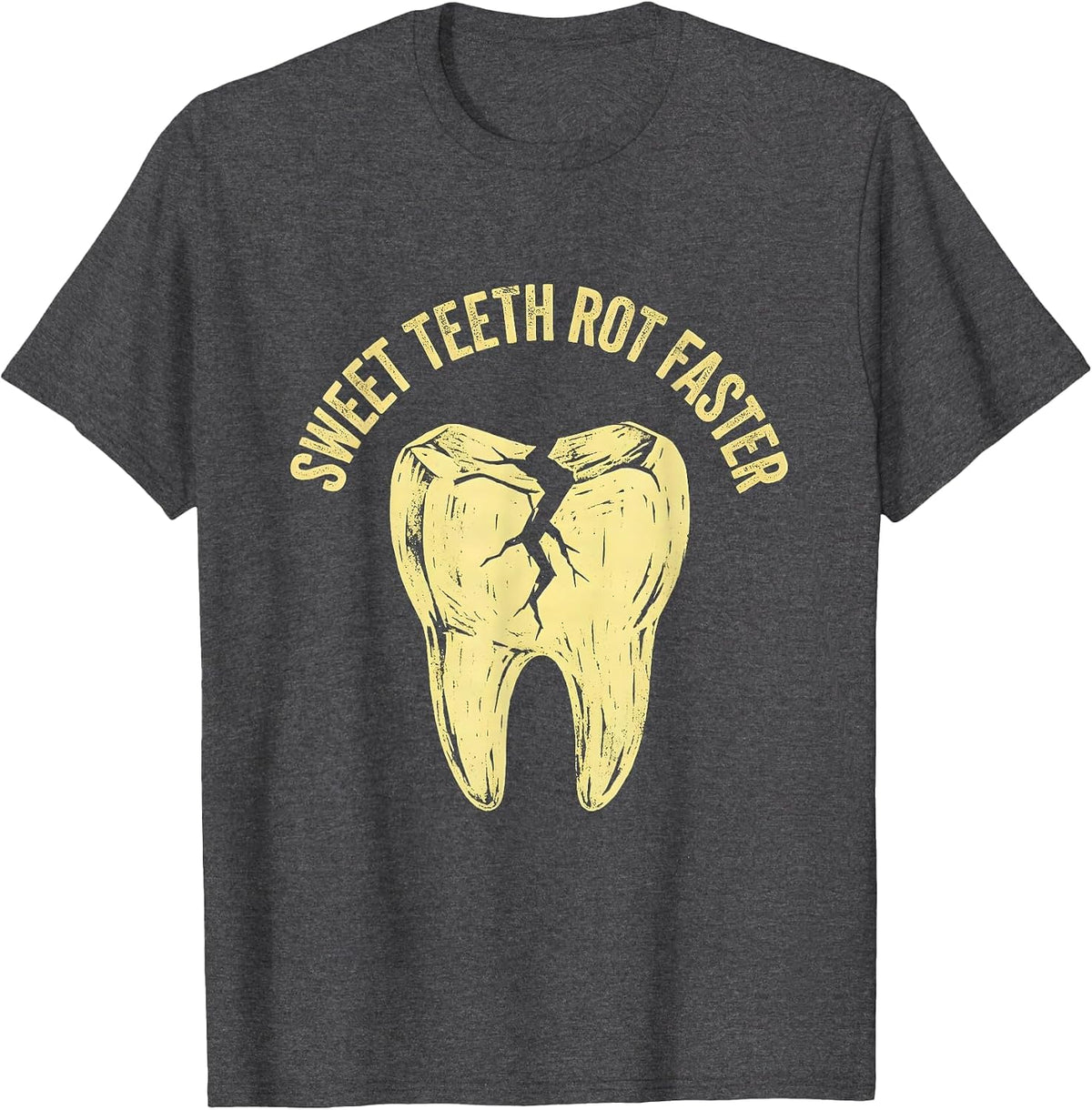 Men's Sweet Teeth Rot Faster Dental Halloween Design T-Shirt - Dark Heather Grey