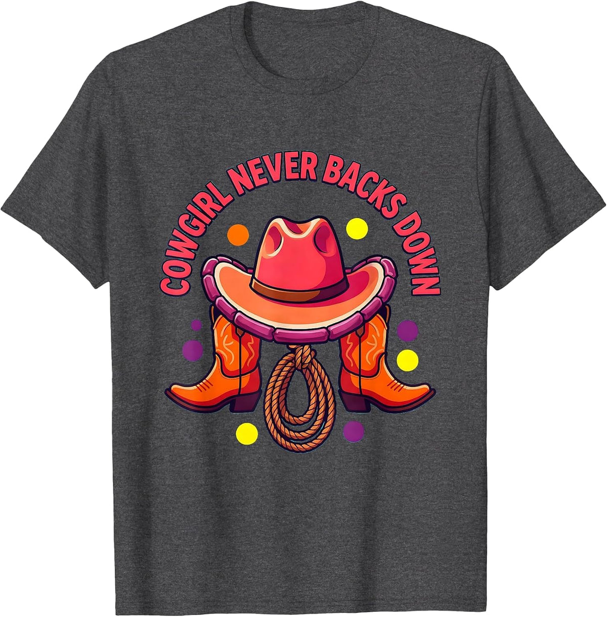 White Cowgirl Never Backs Down Design T-Shirt - Dark Heather Grey