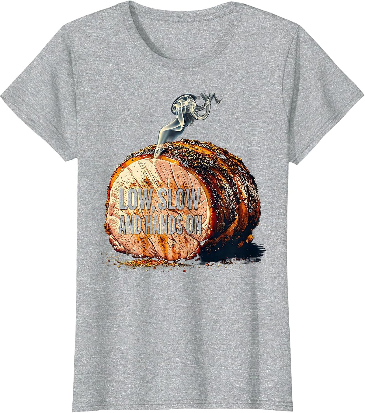 Low, Slow, And Hands On Funny BBQ Grilling Pork Pulled Pork T-Shirt - Heather Grey
