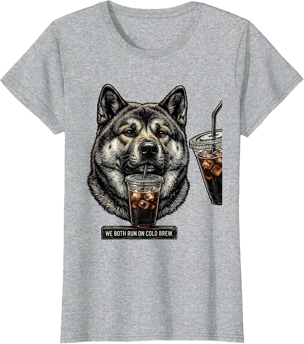 We Both Run On Cold Brew Funny Akita Dog Meme Humor T-Shirt - Heather Grey