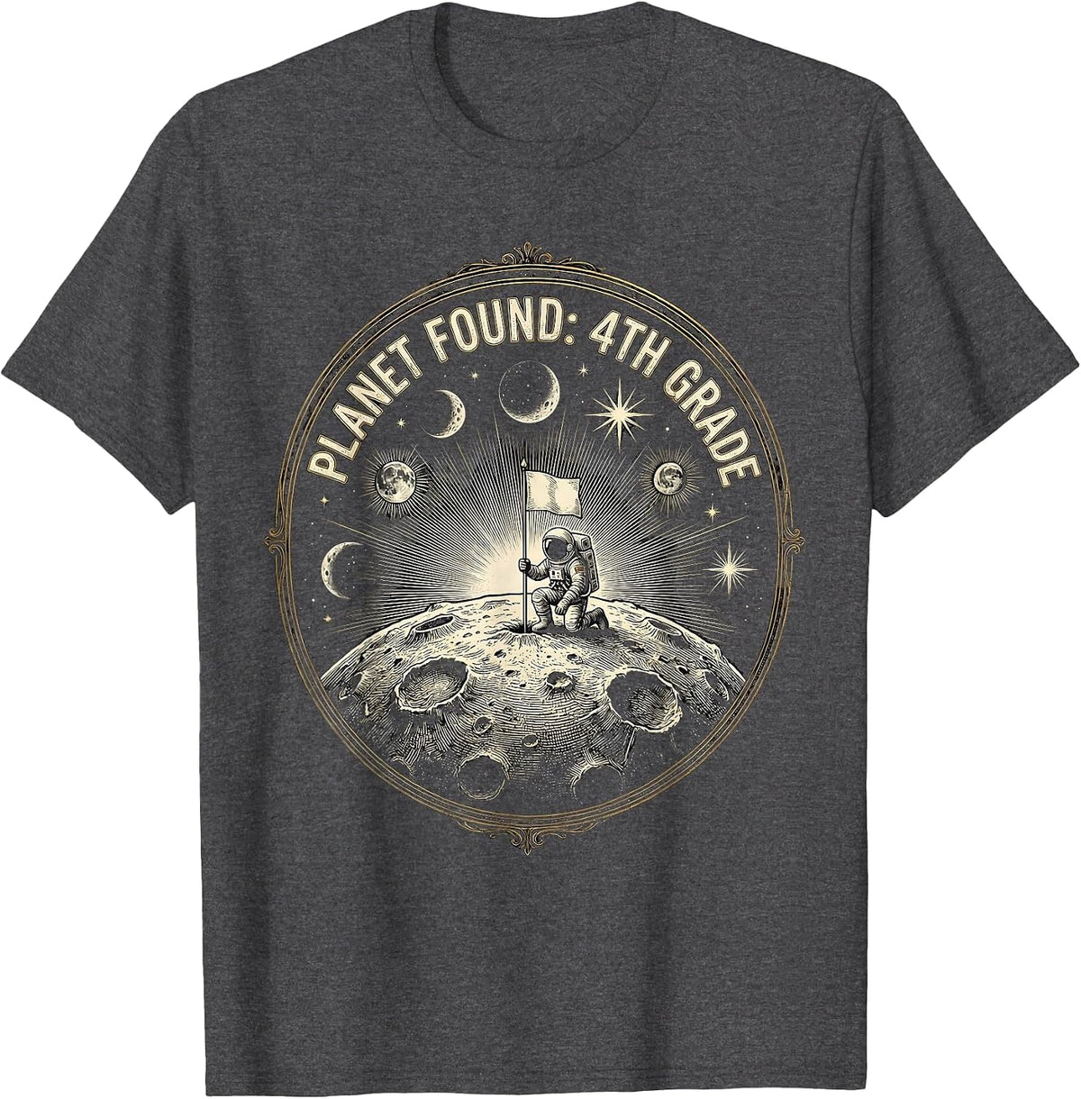 Planet Found: 4th Grade Cute Astronaut Back To School T-Shirt - Dark Heather Grey