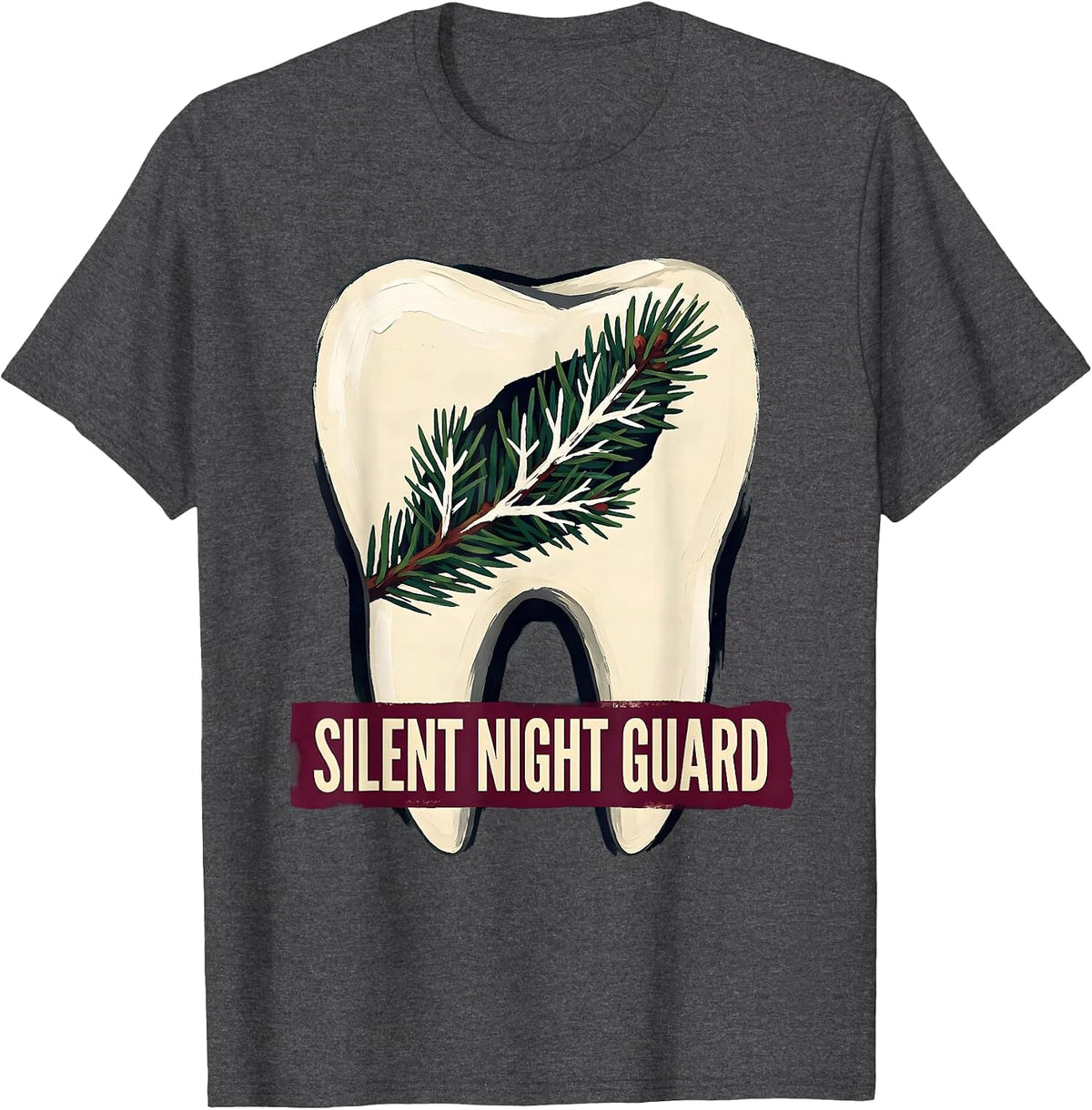 Silent Night Guard Funny Dentist Dental Team Christmas T-Shirt - Dark Heather Grey