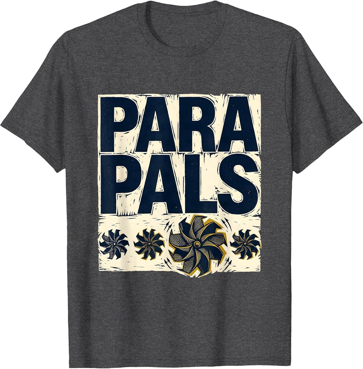 Para Pals Linocut Teacher Paraeducator Appreciation Back T-Shirt - Dark Heather Grey