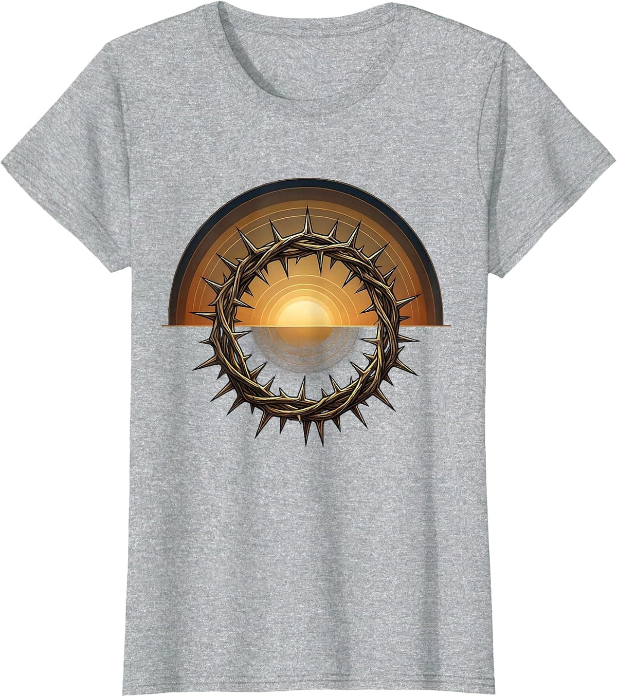 Crown of Thorns Glowing Light Christian Long Sleeve T-Shirt - Heather Grey