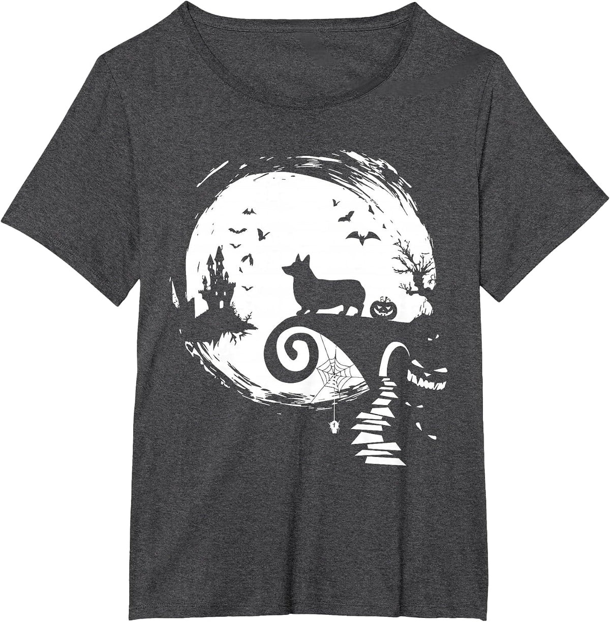 Corgi Dog and Moon Halloween Costume Dog Lover Funny T-Shirt - Dark Heather Grey