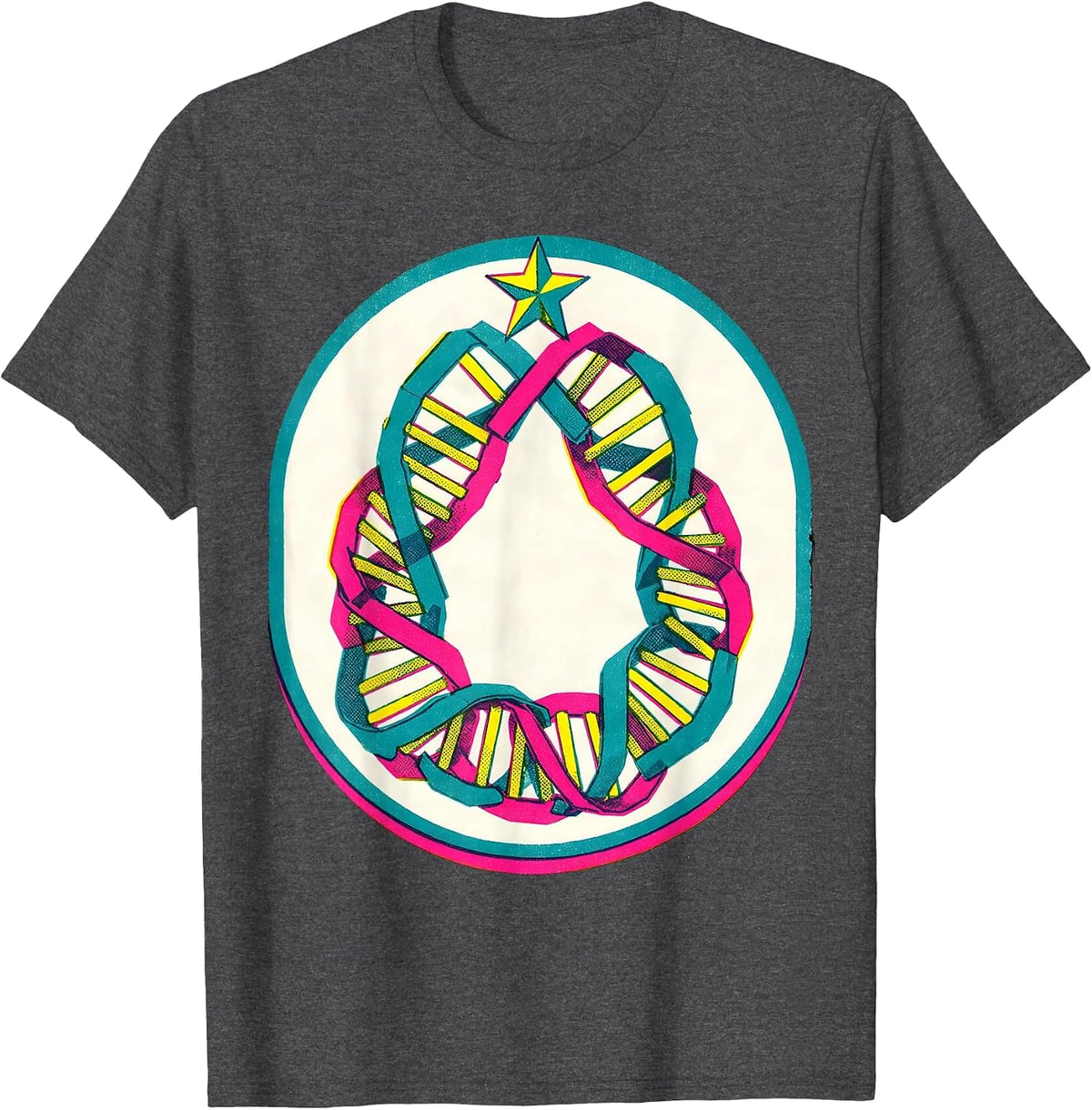 DNA Helix Paper Chain Garlands Science Teacher Holiday T-Shirt - Dark Heather Grey