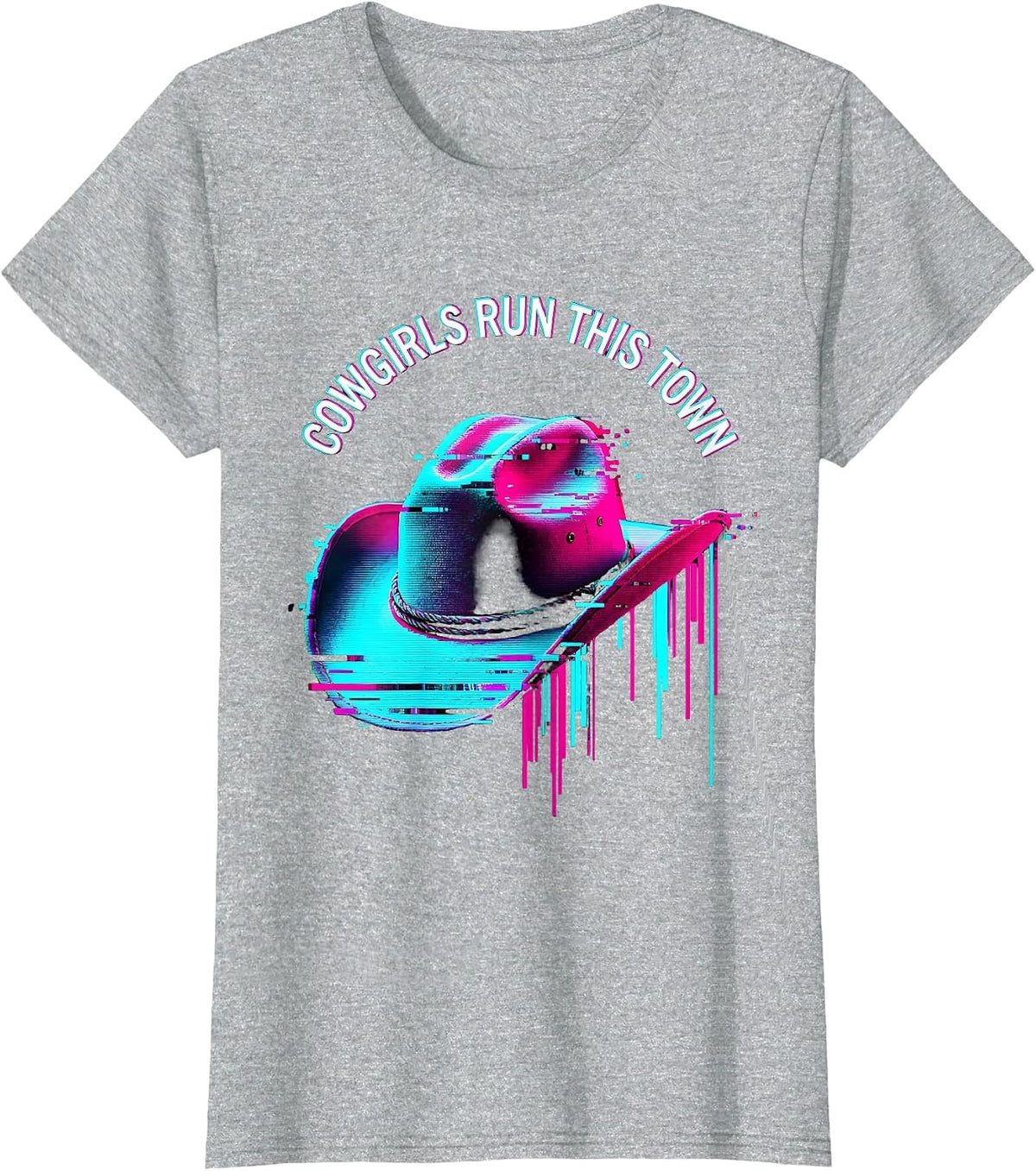 Women's Cowgirls Run This Town Western Girl Design T-Shirt - Heather Grey