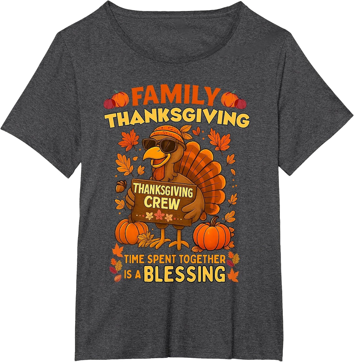 Family Thanksgiving Crew 2026 Funny Turkey Matching Group T-Shirt - Dark Heather Grey