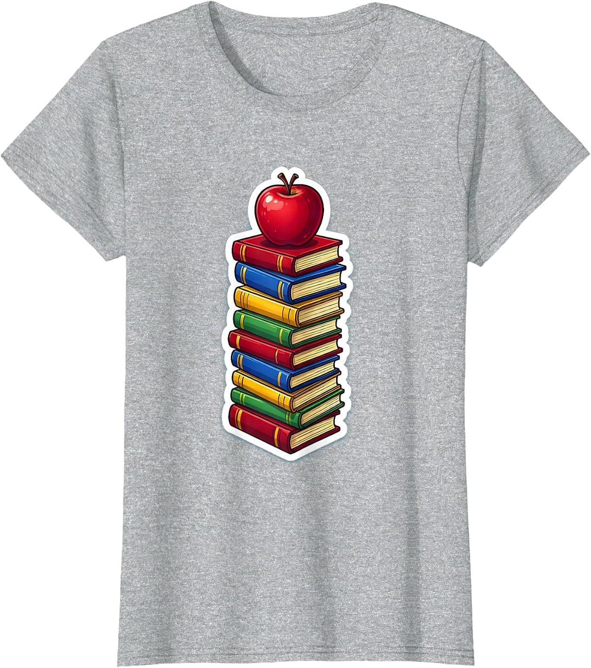 Teacher Book Stack Reaching the Sky Graphic T-Shirt - Heather Grey