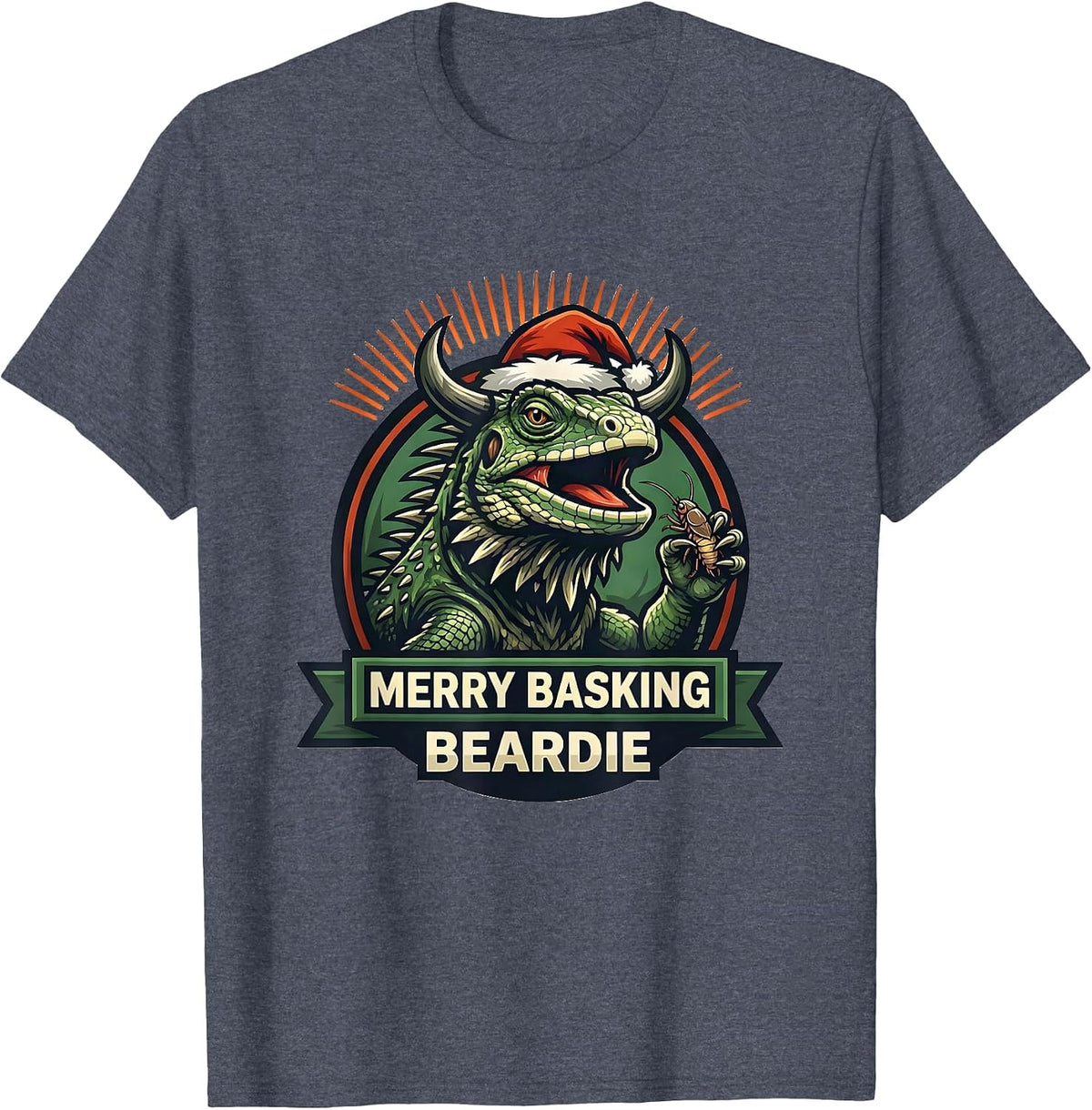 Merry Basking, Beardie Whimsical Holiday Dragon Pet Lover T-Shirt - Heather Blue