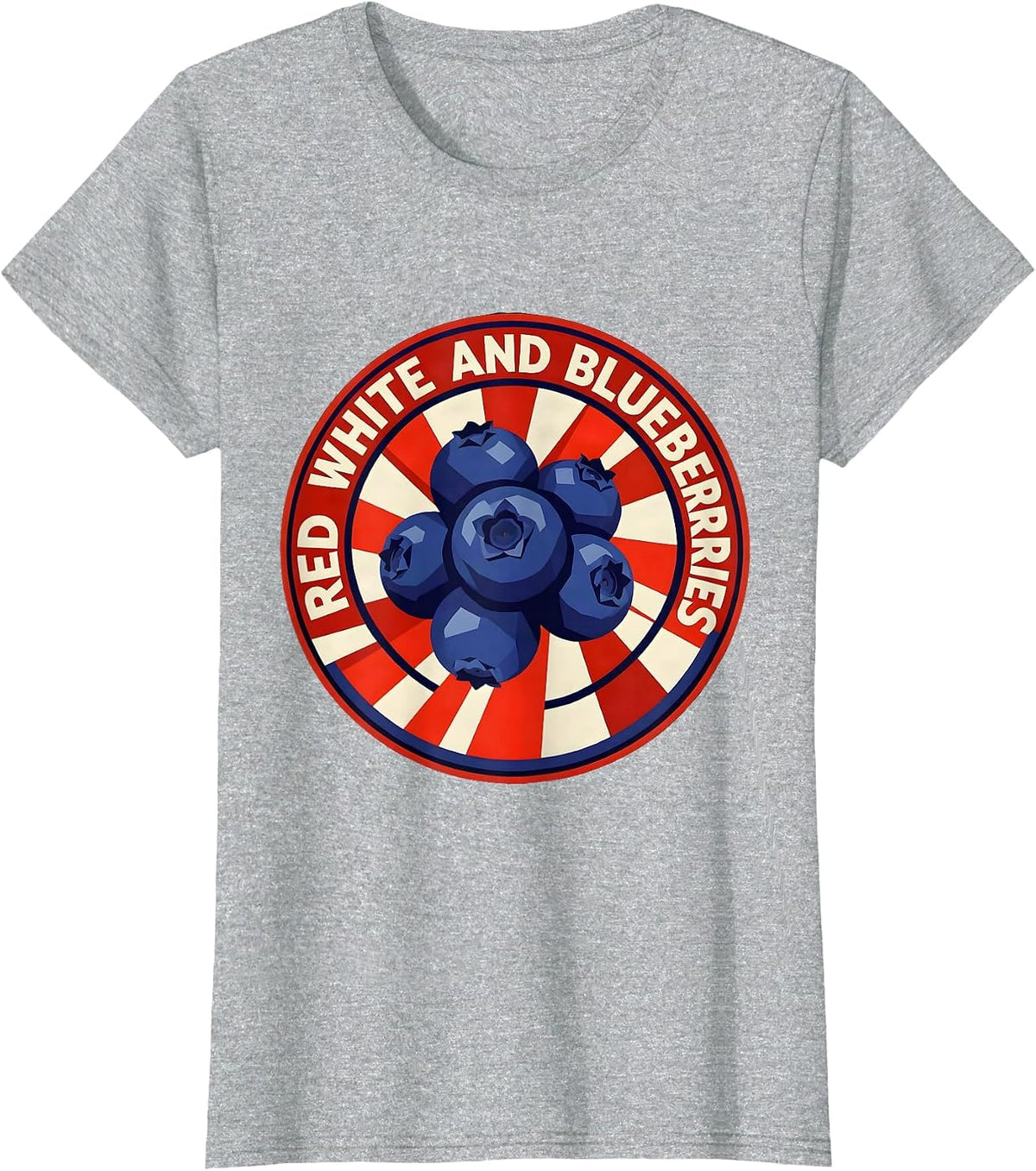 Women's Red White and Blueberries Patriotic Fruit Design T-Shirt - Heather Grey