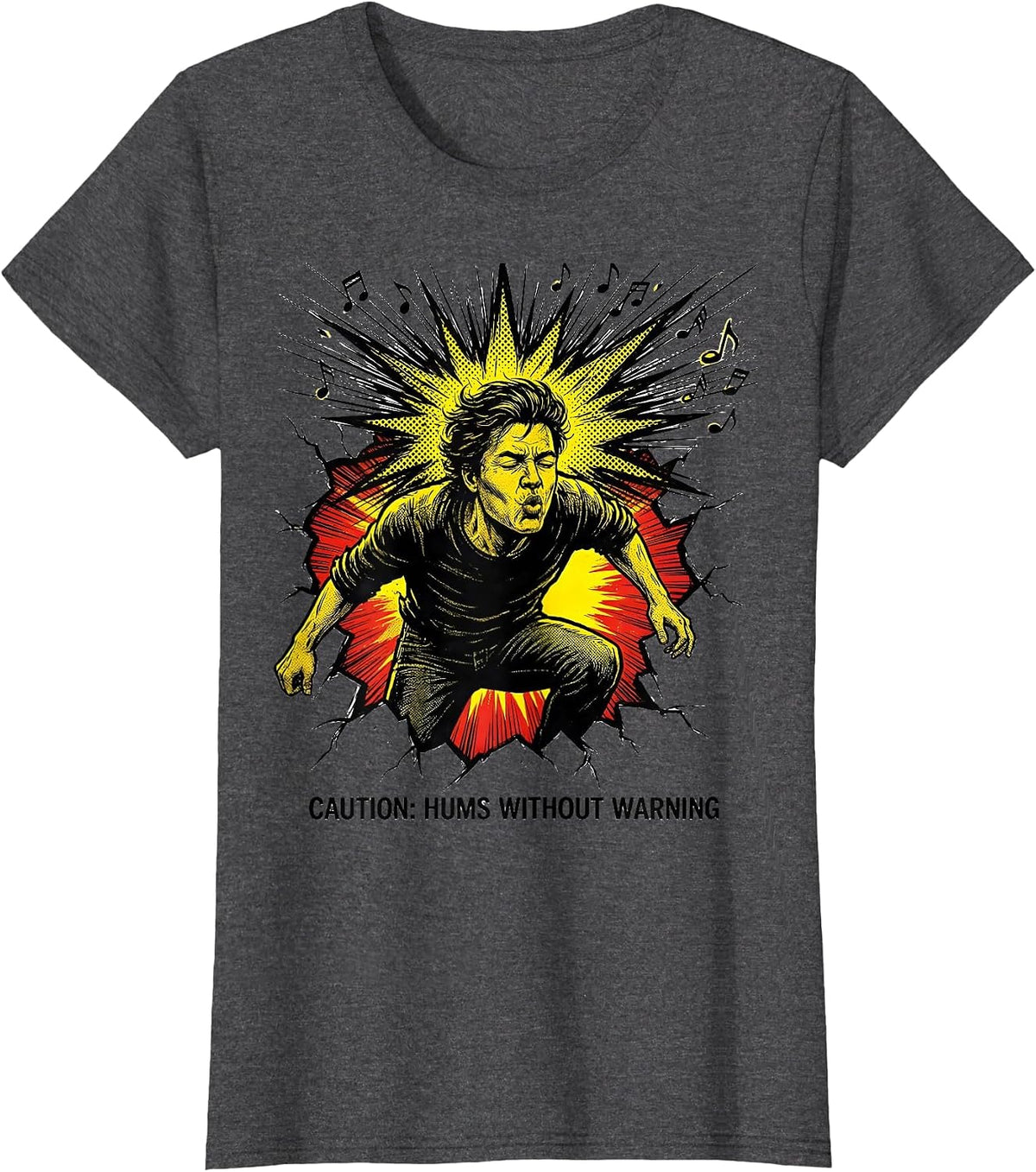 Women's Caution: Hums Without Warning Funny Music Lover Musician T-Shirt - Dark Heather Grey