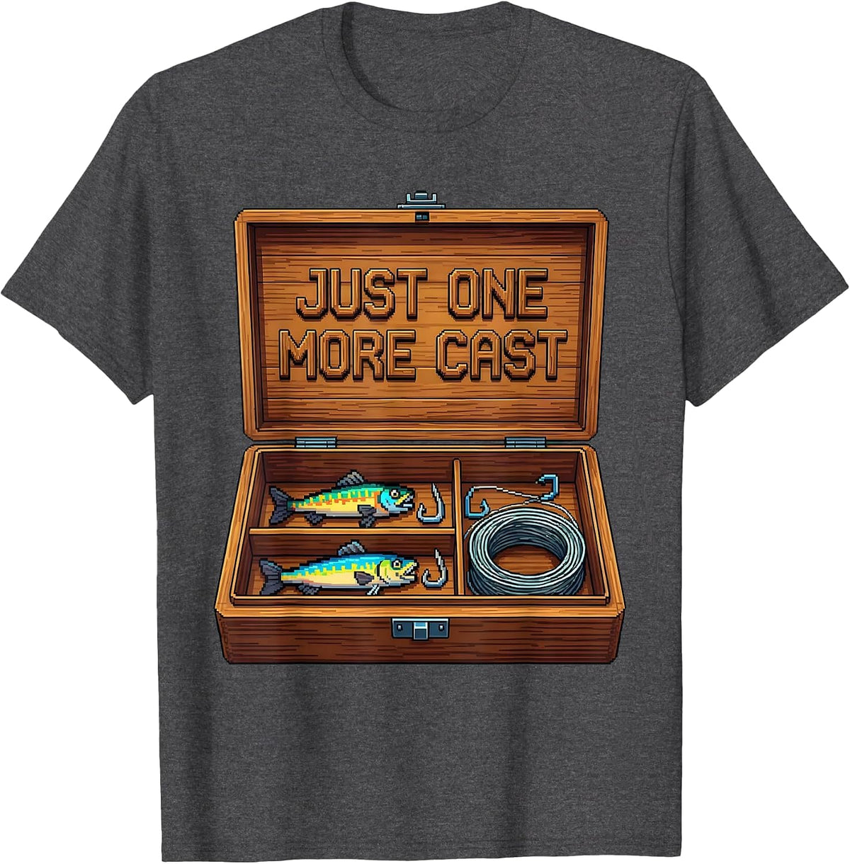Just One More Cast Fishing Graphic Design T-Shirt - Dark Heather Grey