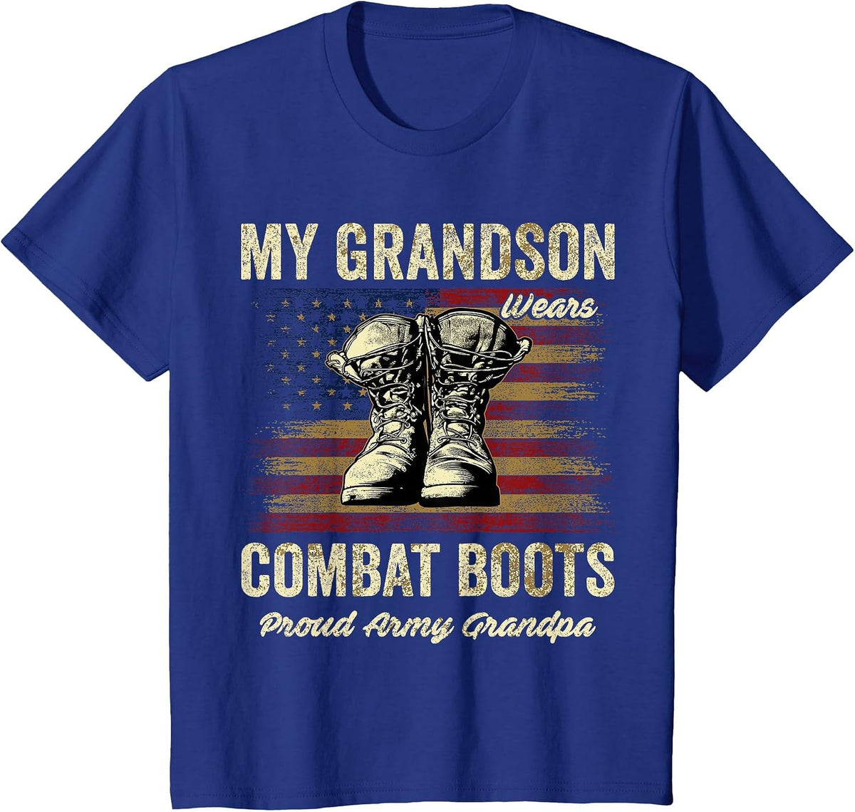 My Grandson Wears Combat Boots Proud Army Grandpa Veteran T-Shirt - Royal Blue