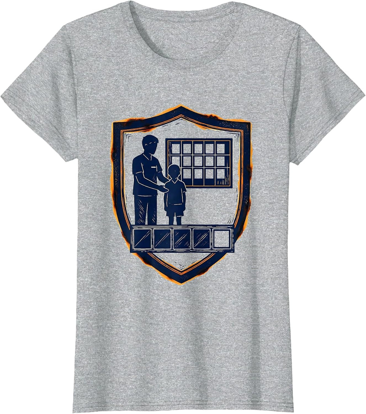 Support Aide Student Shield Linocut Appreciation Gift T-Shirt - Heather Grey