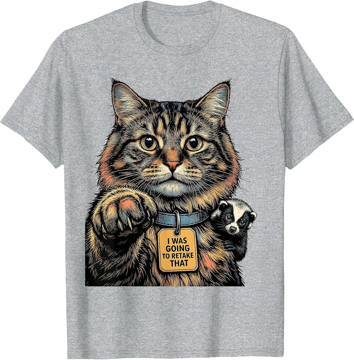 Men's I Was Going To Retake That Funny Cat Selfie Alien Cryptid T-Shirt - Heather Grey