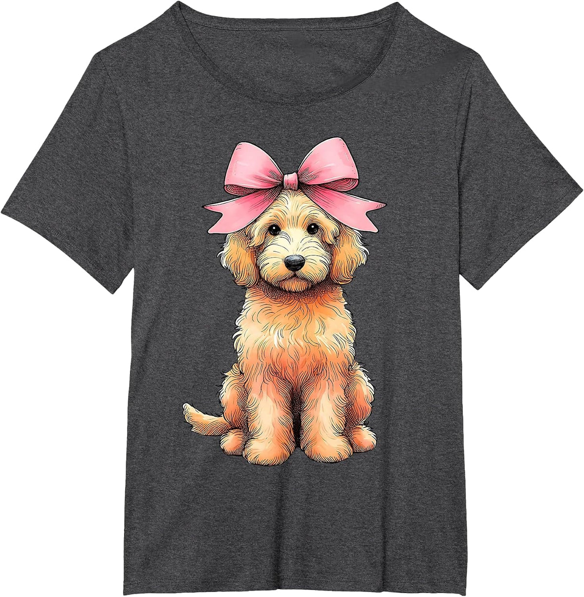 Coquette Bow Golden Doodle Dog Goldendoodle Mom Pink Ribbon T-Shirt - Dark Heather Grey