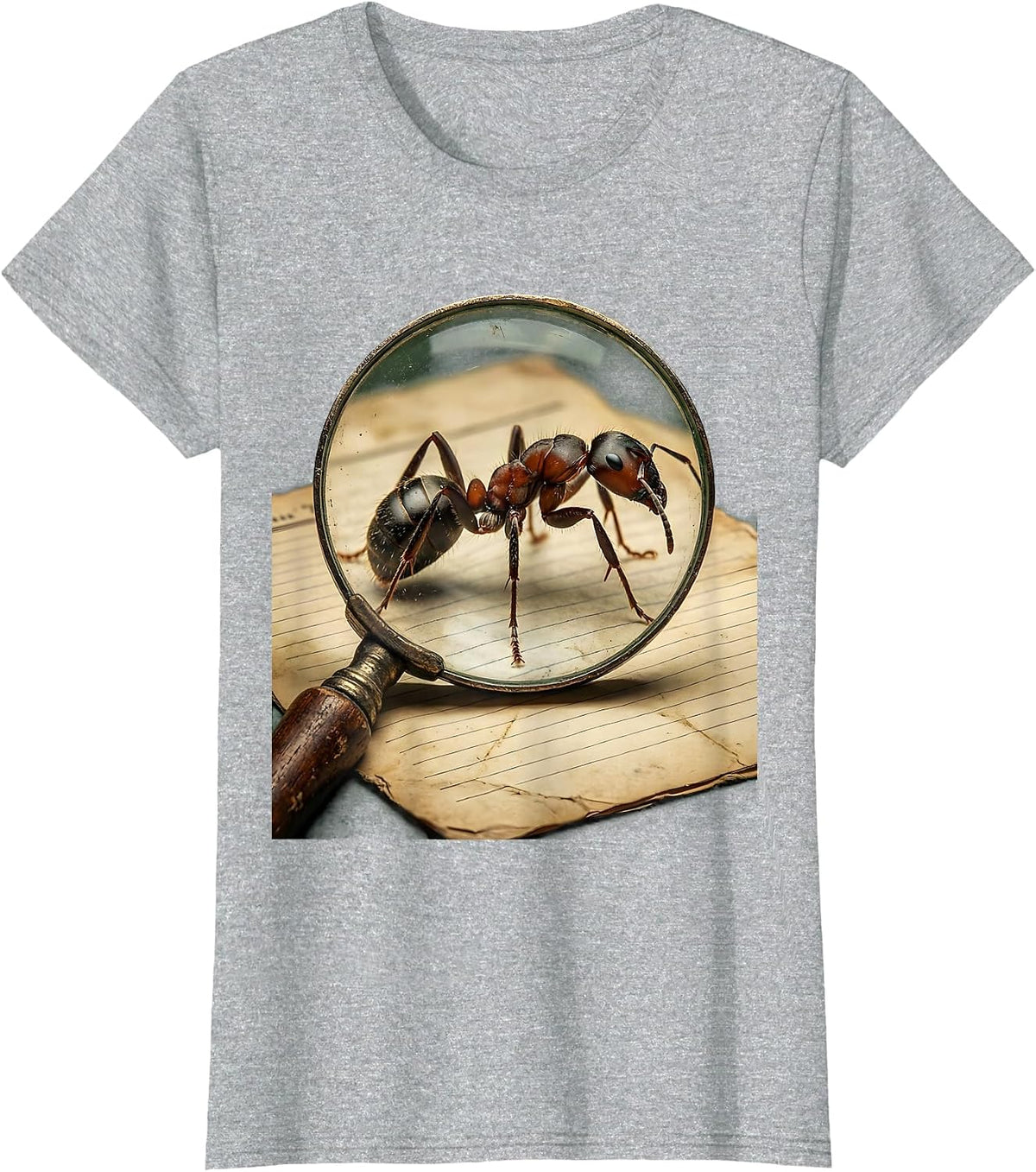 Magnifying Glass Ant Science Teacher Graphic T-Shirt - Heather Grey