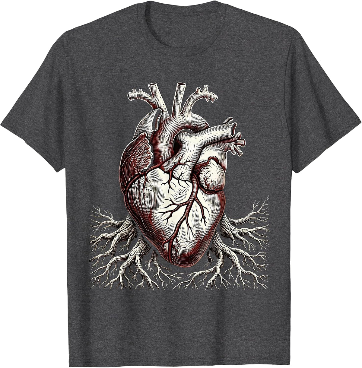 Anatomical Heart Root Veins Science Teacher Design T-Shirt - Dark Heather Grey