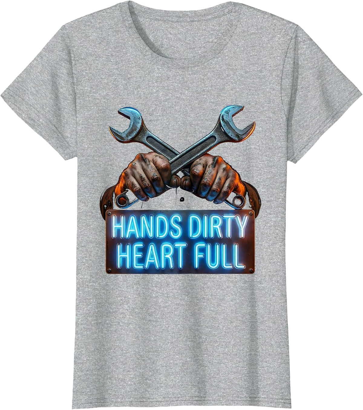 Hands Dirty Heart Full Hardworking Pride Design T-Shirt - Heather Grey