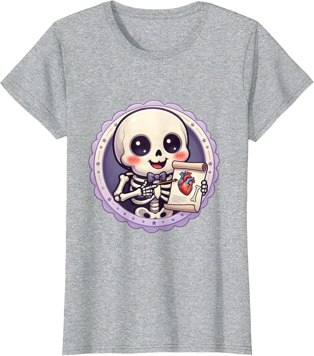 Women's Skeleton Teacher Anatomy Chart Halloween Design T-Shirt - Heather Grey