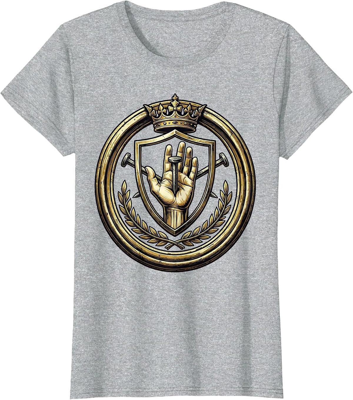 3 Nails Cross Crucifixion Hand Graphic T-Shirt - Heather Grey