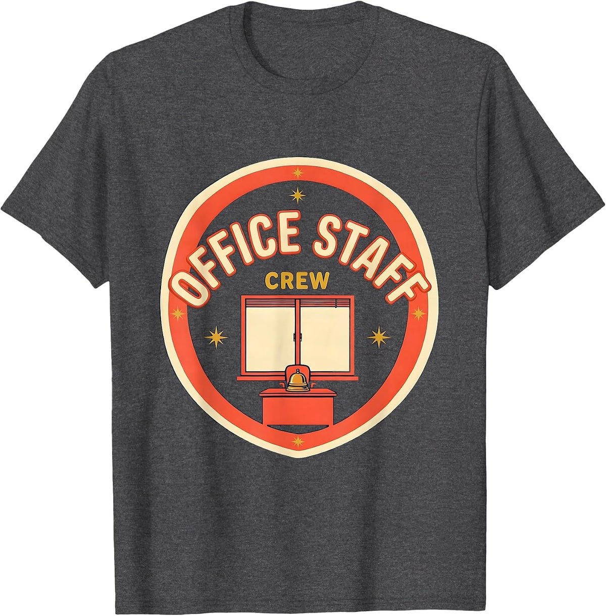 Men's Office Staff Crew Screenprint School Support Staff T-Shirt - Dark Heather Grey