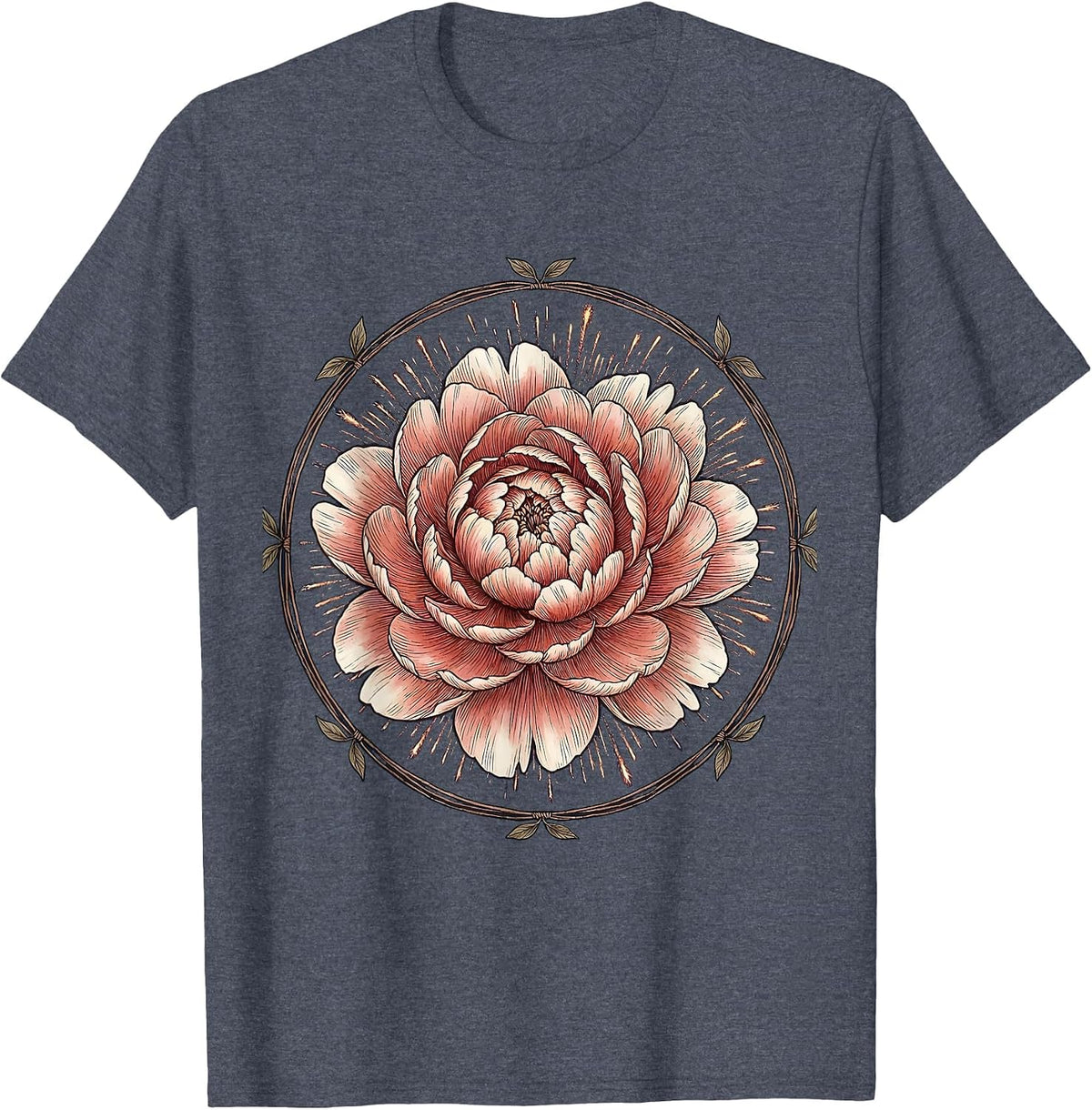 Red White Blue Firework Peony Burst Graphic T-Shirt - Heather Blue