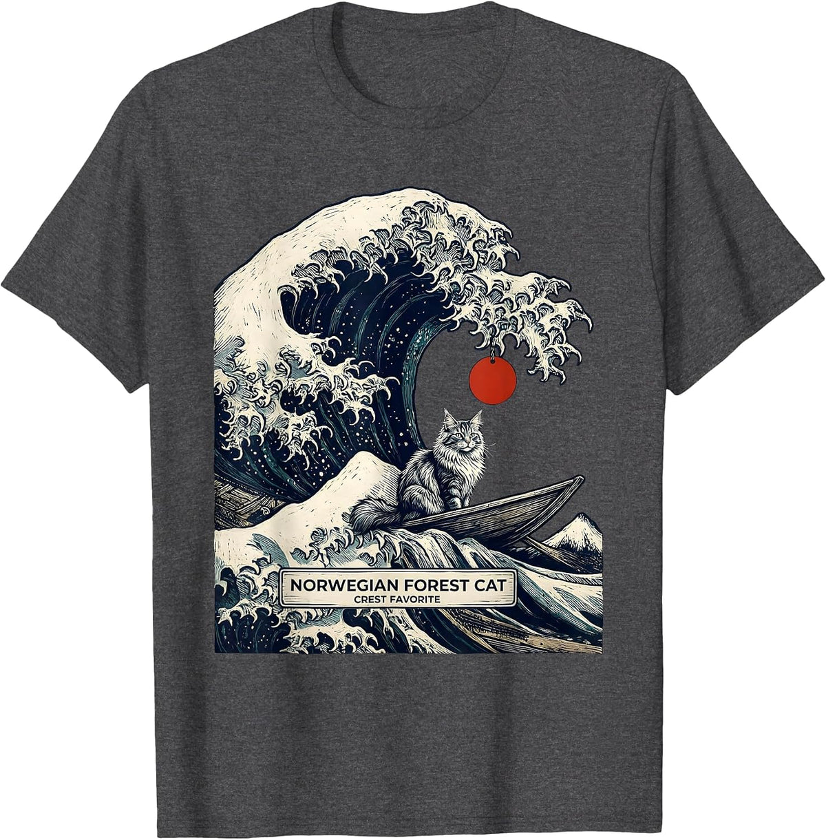 Men's Norwegian Forest Cat Crest Favorite Woodcut Engraving Funny T-Shirt - Dark Heather Grey