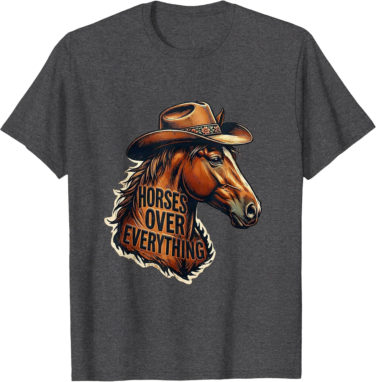 Men's Horses Over Everything Western Girls Design T-Shirt - Dark Heather Grey