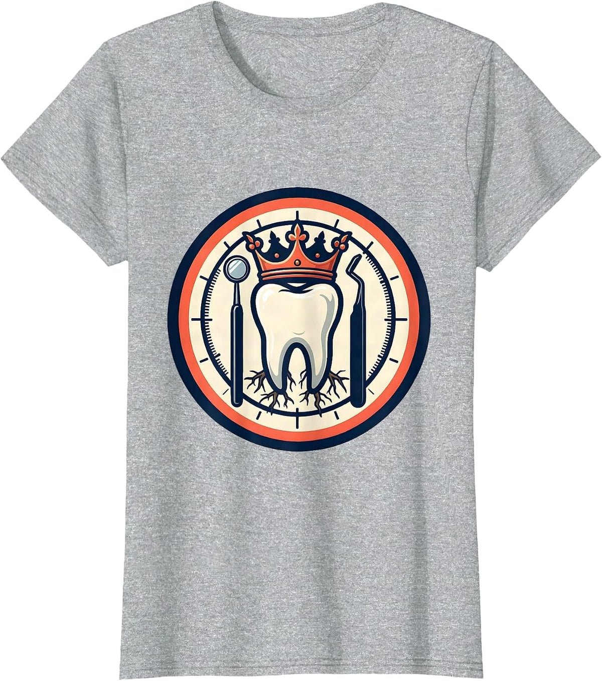 Women's Dental Squad Crowned Tooth Cartoon Dentist Humor T-Shirt - Heather Grey