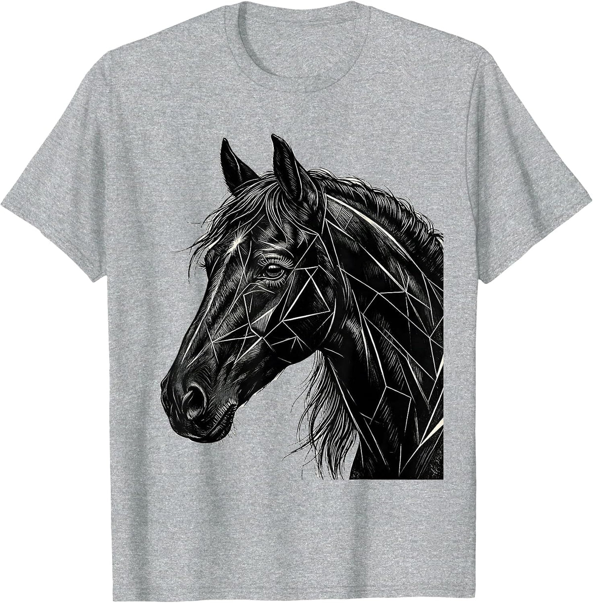 Men's Geometric Horse Head Profile Linework Art T-Shirt - Heather Grey
