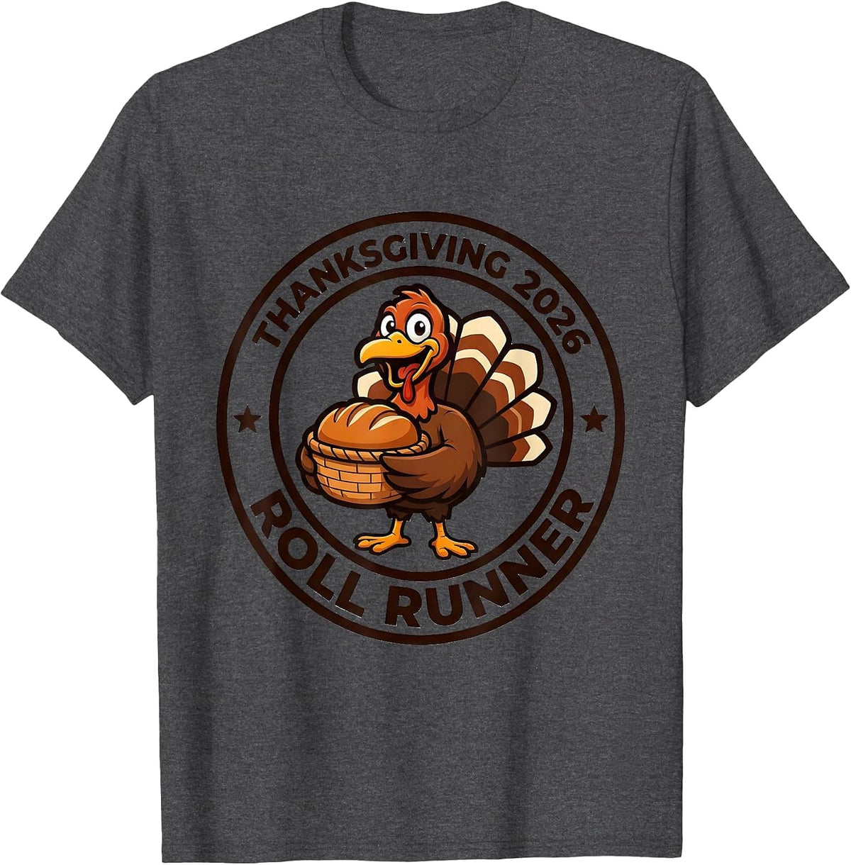Men's Thanksgiving 2026 Roll Runner Family Crew Turkey Humor T-Shirt - Dark Heather Grey