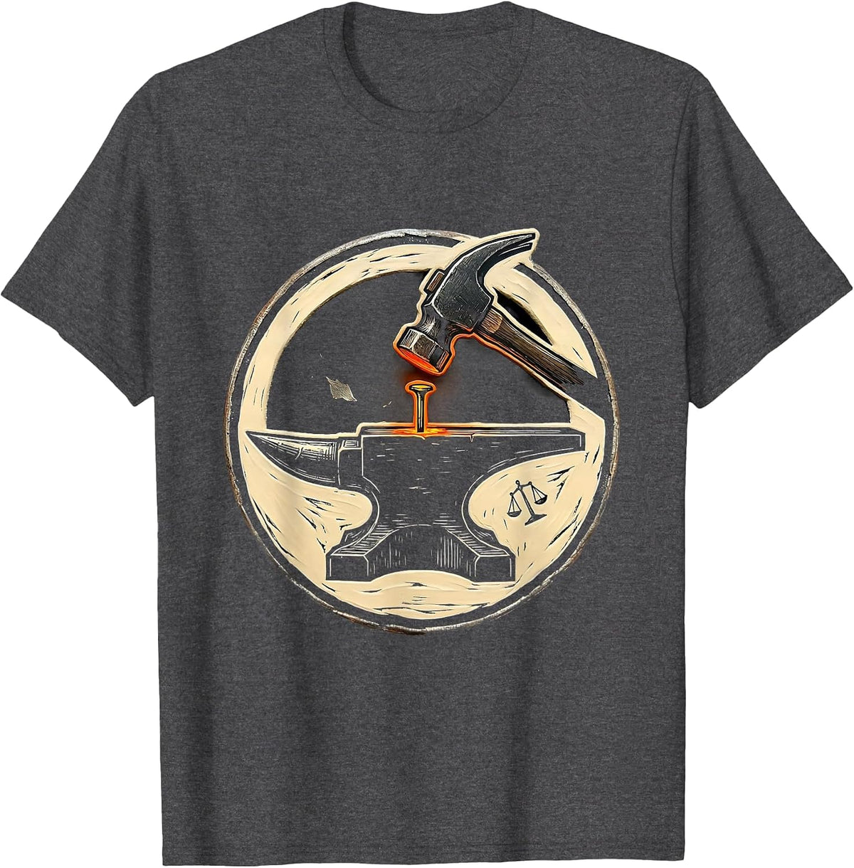 Men's Sealed Anvil Hammer Badge Blacksmith Forge Humor T-Shirt - Dark Heather Grey