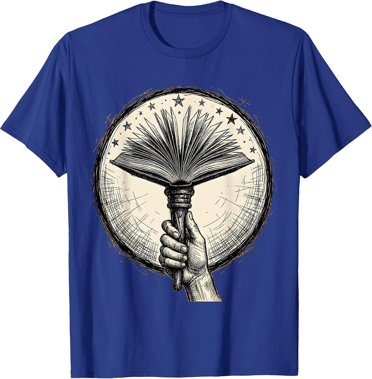 Reading Teacher Hand Holding Book Like a Torch T-Shirt - Royal Blue
