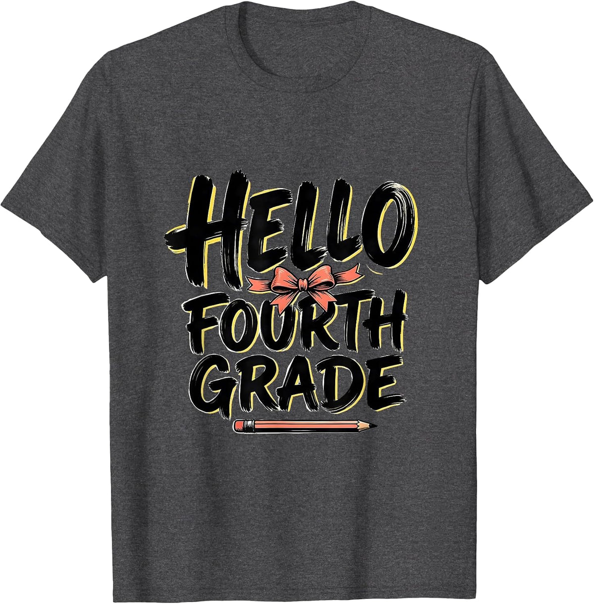 Men's Hello Fourth Grade Cute Coquette Bow Back to School Pencil T-Shirt - Dark Heather Grey