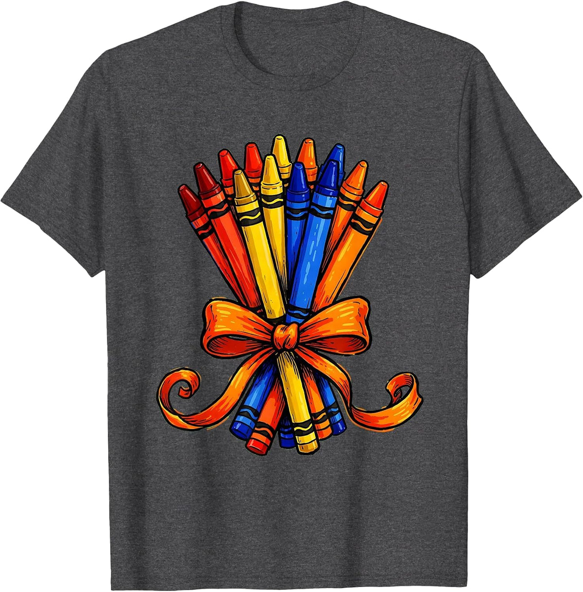 Kindergarten Teacher Crayon Bouquet Graphic T-Shirt - Dark Heather Grey