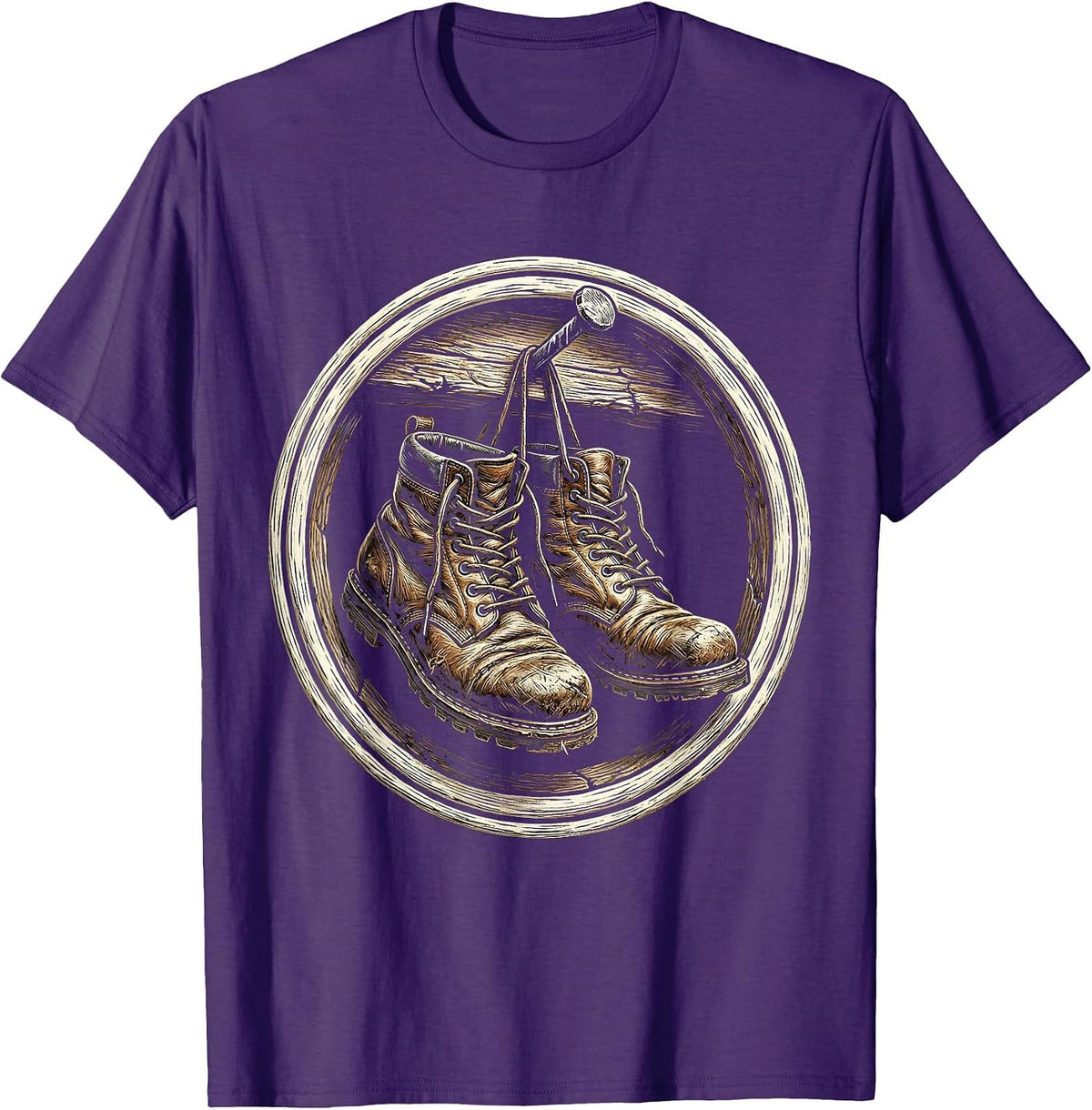 Worn Work Boots on a Nail Graphic T-Shirt - Purple