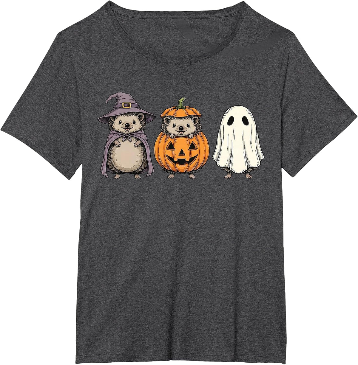 Spooky Ghost Hedgehog Lover Pumpkin Halloween T-Shirt - Dark Heather Grey