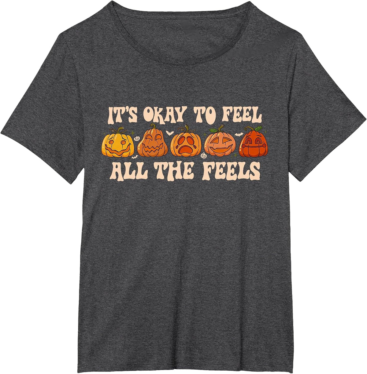 It's Okay to Feel Mental Health Fall Pumpkin Halloween T-Shirt - Dark Heather Grey