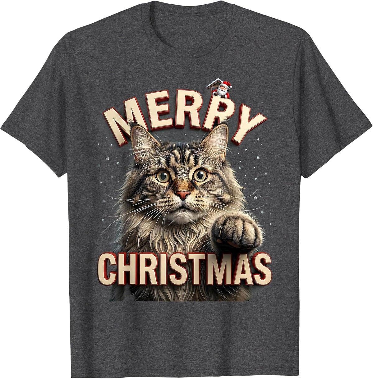 Merry Christmas Funny Cat Selfie With Santa Claus Christmas T-Shirt - Dark Heather Grey