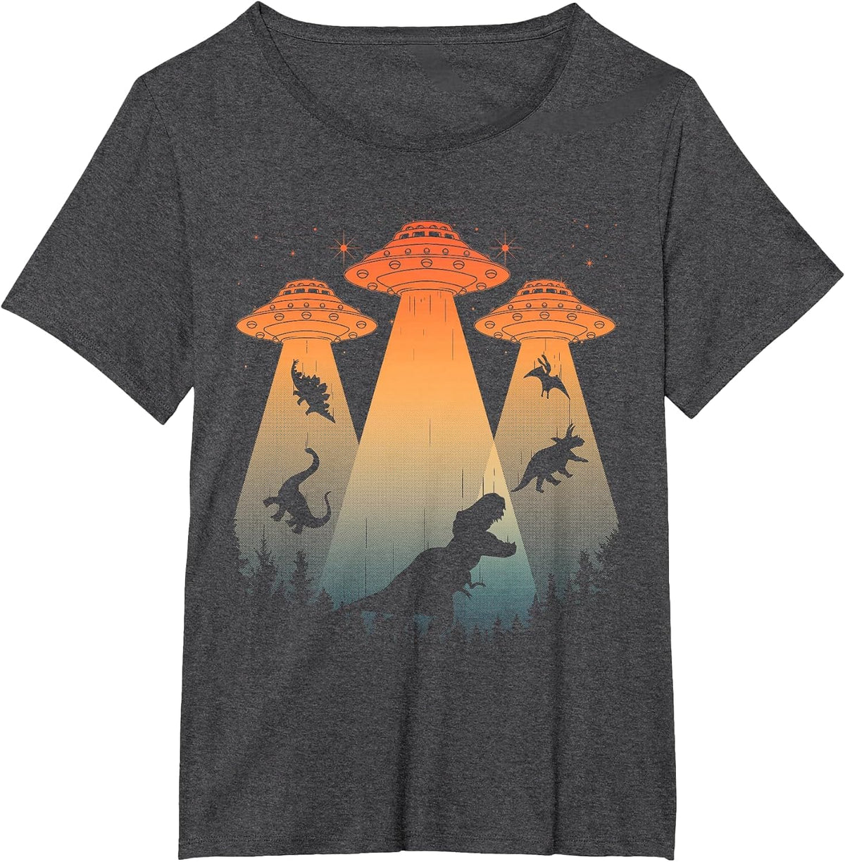 Cool Dinosaur Art for Men Women UFO Alien Abduction Dinosaur T-Shirt - Dark Heather Grey