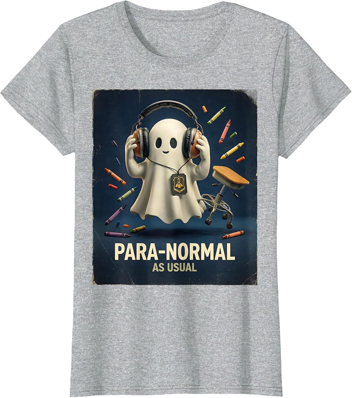 Para-Normal, As Usual Vintage Ghost Teacher's Aide Halloween T-Shirt - Heather Grey