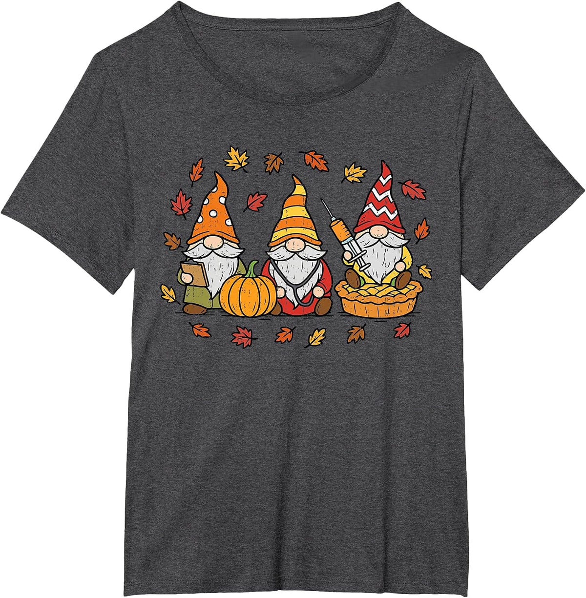 Funny Nurse Gnomes Thanksgiving Fall Scrub Top RN ICU ER T-Shirt - Dark Heather Grey