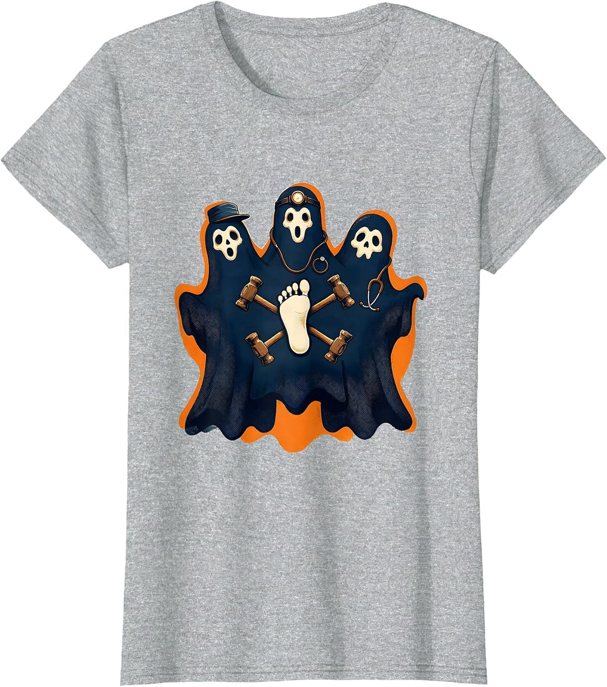Ghost Podiatry Crew Halloween Medical Worker Costume T-Shirt - Heather Grey