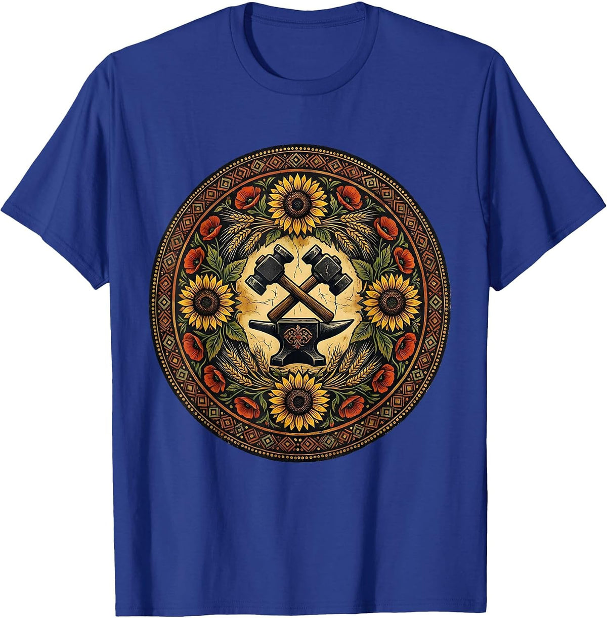 Ukrainian Blacksmith Forge Fire Illustration T-Shirt - Royal Blue